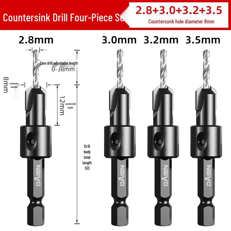 90° Hex Shank Woodworking Countersink Drill Bit for Deep Pilot Holes & Self-Tapping Screws