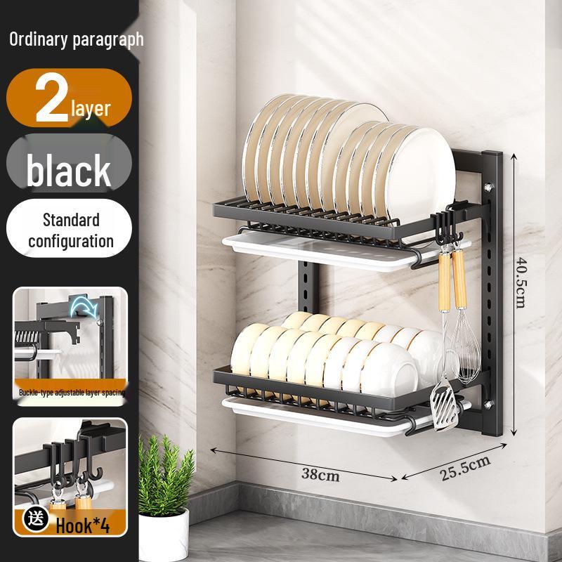 Wall-Mounted Multi-layer Dish, Knife & Chopstick Holder with No-Drill Drainage