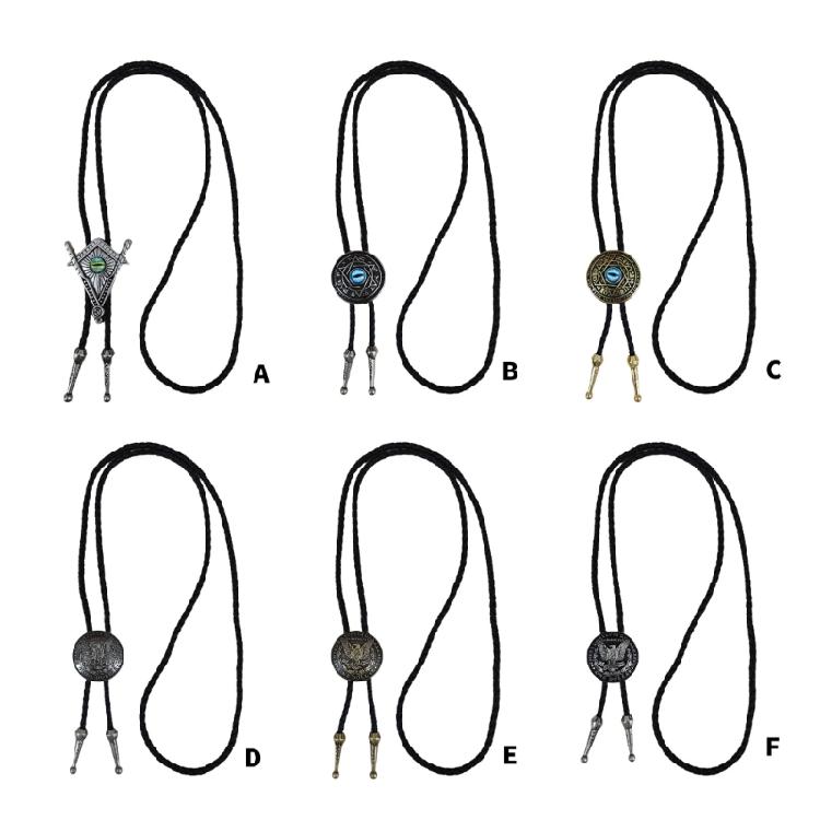 Faux Leather Bolo Tie Necklace with Tribal Elements Devil Eye Pendant Necktie for Western Parties and Everyday Wear