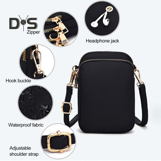 Umhängetasche für Damen, Oxford-Stoff, Reißverschluss, mehrere Fächer, Schultertasche, vertikale Handy-Geldbörse mit Kopfhörerloch für den Alltag, Reisen, Büro