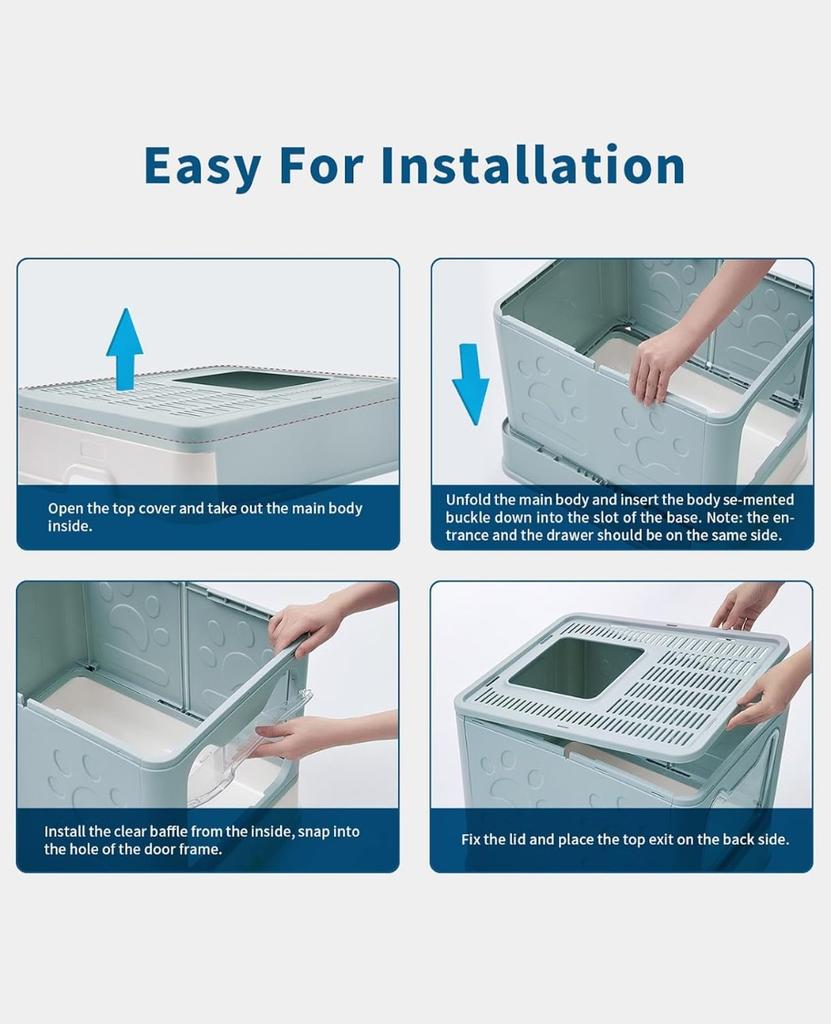 Covered Top Entry Kitten Litter Pan for Small and Medium Cats, Anti-Splashing Kitty Potty with Slide-Out Litter Tray