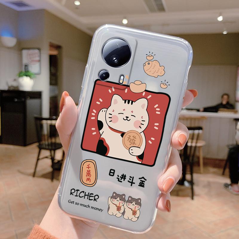 Clear Case For Xiaomi 13 Lite Shockproof Cover Cartoon Cute Cat Soft Silicone Fundas For Xiaomi 13T 14T 15T Pro Transparent Bags