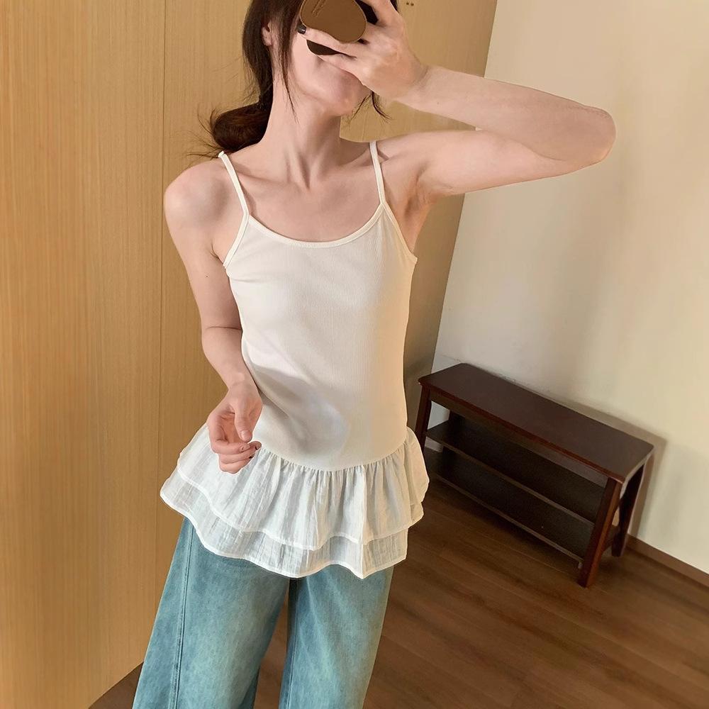 Summer new pure desire homemade light ballet lace hem sling vest women's single wear stacked inside beautiful back