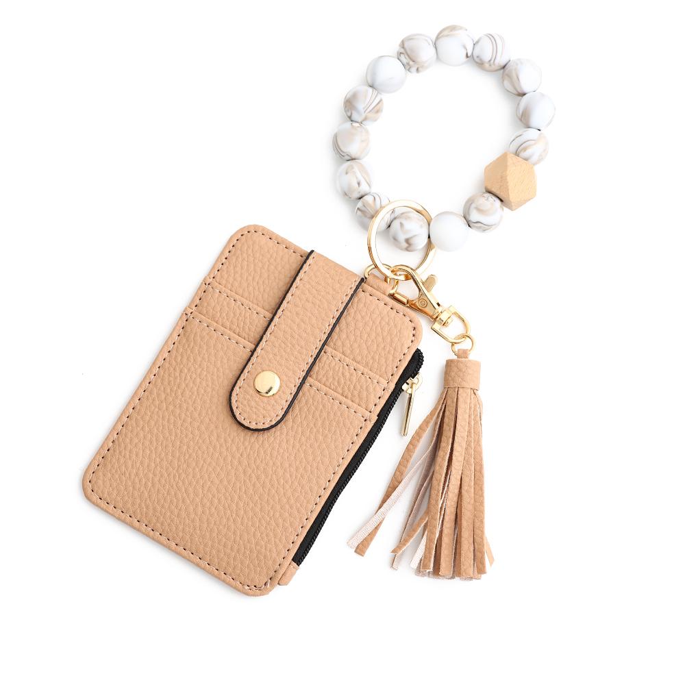 2023 Fashion multifunctional Pattern Credit Card Bag Pu Leather Coin Purse Women Silicone Bead Bangle Keychain