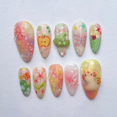 Fruit Bubble Butterfly Flower Cat Ins Wind Removable Nail Art 24 Pieces Press On Nails