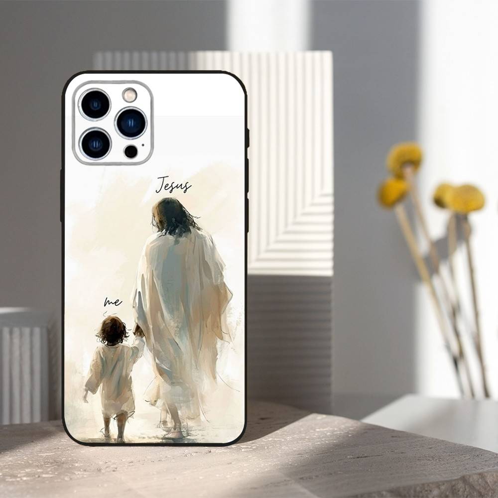 Funny Jesus Girl Cartoon Case For iPhone 12,14,15,16,17,13,11,X,Mini,Plus,Pro Max,8,7,XR,SE,XS,Soft Silicone Black