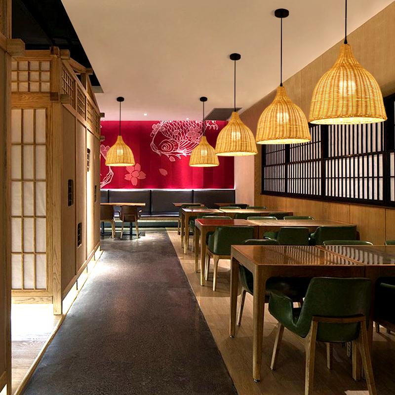 Lampă suspendată din ratan, lemn de bambus, personalitate creativă, tricotată manual, simplă, pentru living, din bambus