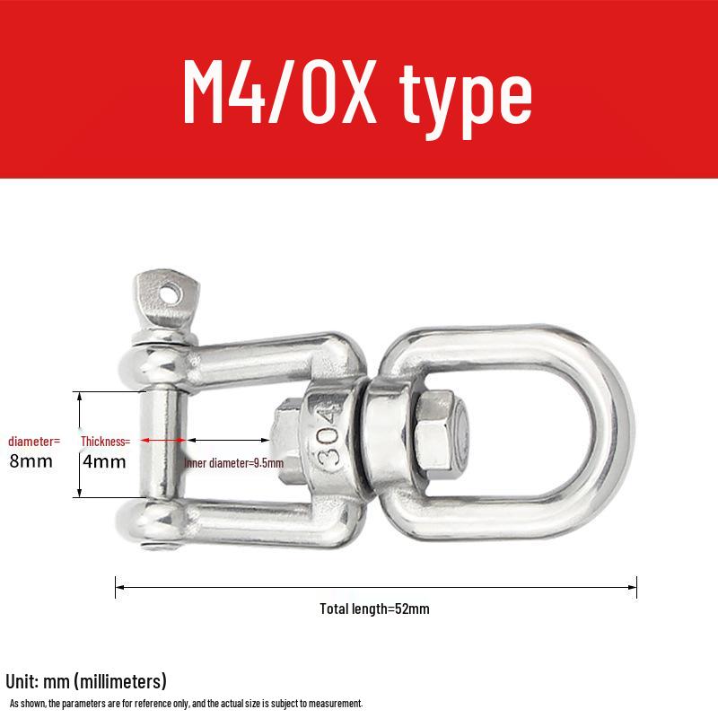 304 Stainless Steel Swivel Chain Shackle for Dog Chains and Connectors (M4, M5, M6, M8).