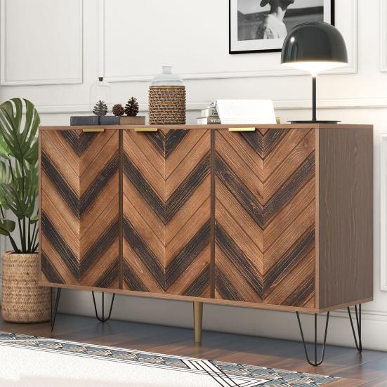 Home Storage Cabinet Sideboard Exclusive Sideboard with Three Doors Stylish Details And Generous Space. Side Panel Door Made of Solid Wood Veneer
