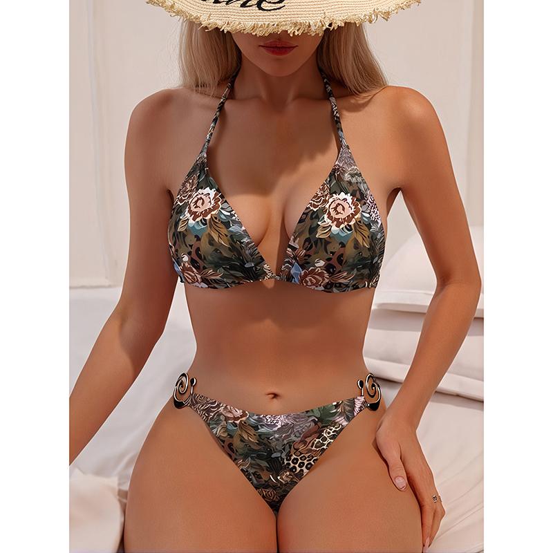 

Новый летний купальник бикини комплект сексуальный принт с открытой спиной бикини комплект из 2 предметов женский на шнуровке раздельный купальник с высокой талией пляжное бикини L