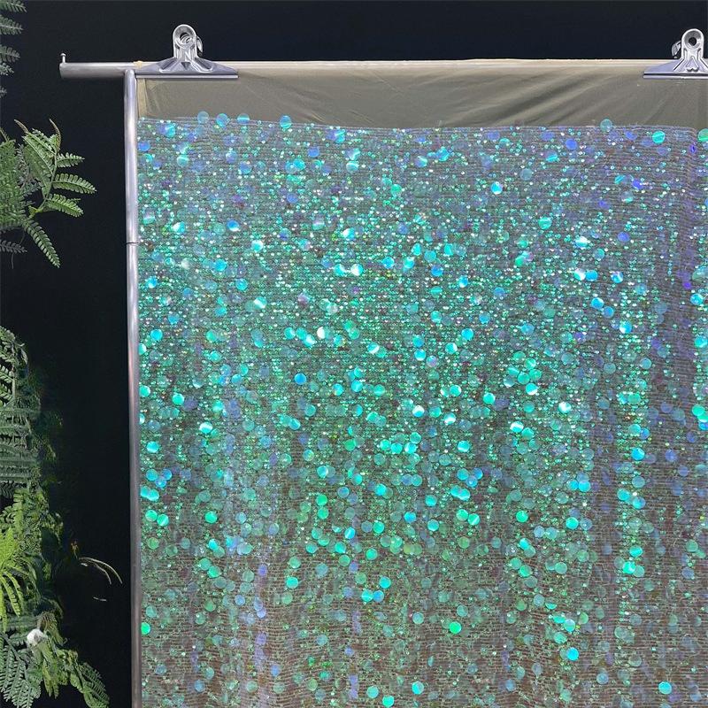 

5+18mm Silver Large Sequin Reflective Fabric Net for DIY Sewing Wedding Dress Fabric Skirt for Stage Costumes Evening Gowns 90x150cm