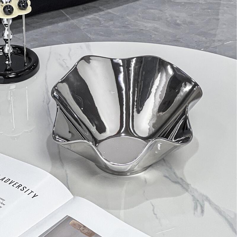 UD Minimalist Wave Design Plastic Fruit Bowl Glossy Silver