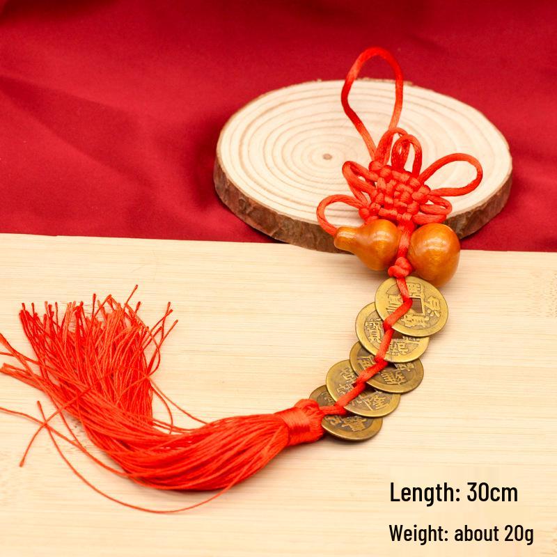 Five Emperors Copper Coins Door Hanging Ornament - Pure Brass Chinese Knot for Main Entrance