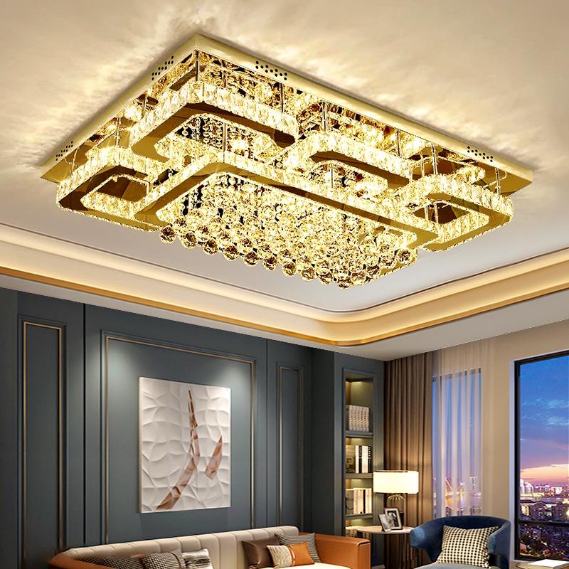 Gold Square LED Crystal Ceiling Lamp Set for Living Room & Master Bedroom