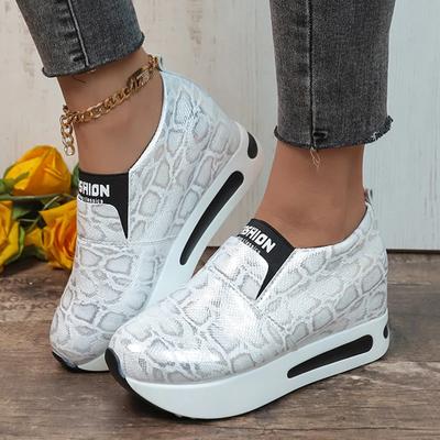 Moda Leopardo Estampa Tênis Mulheres Primavera Chunky Plataforma Sapatos Esportivos Mulher Sola Grossa Antiderrapante PU Couro Mocassins Sapatos