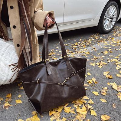Europe America Fashi Tote Bag Retro Large-capacity Shoulder Bags High-end Solid Color Casual Bag Premium Leather Commuter Bags