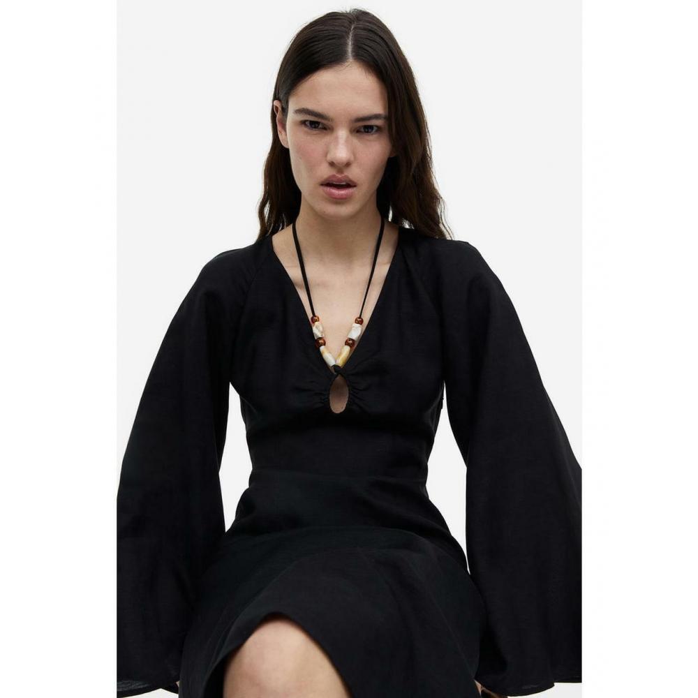 chinese dress ladies The Linen Oversized Puff-Sleeve Dress