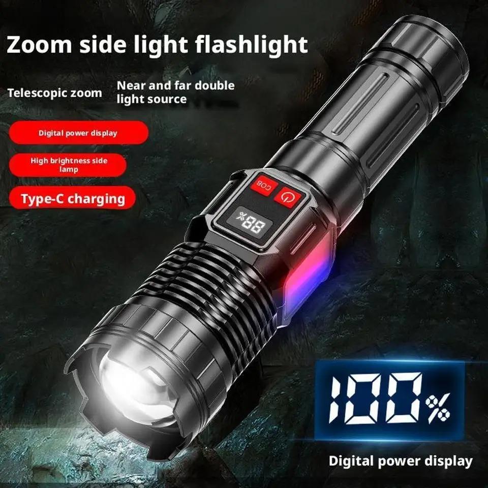 Rechargeable LED Flashlight Zoomable Torch with LCD Display 6 Modes Powerful Flashlight Fishing Camping Lantern Long Range Portable Accessories
