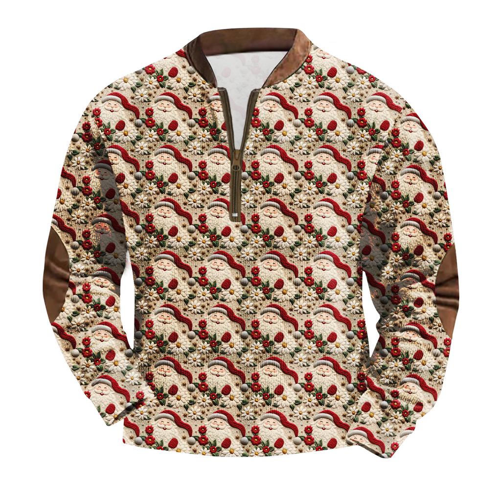 Men's Fashion Christmas Printed Corduroy Zipper Shirt