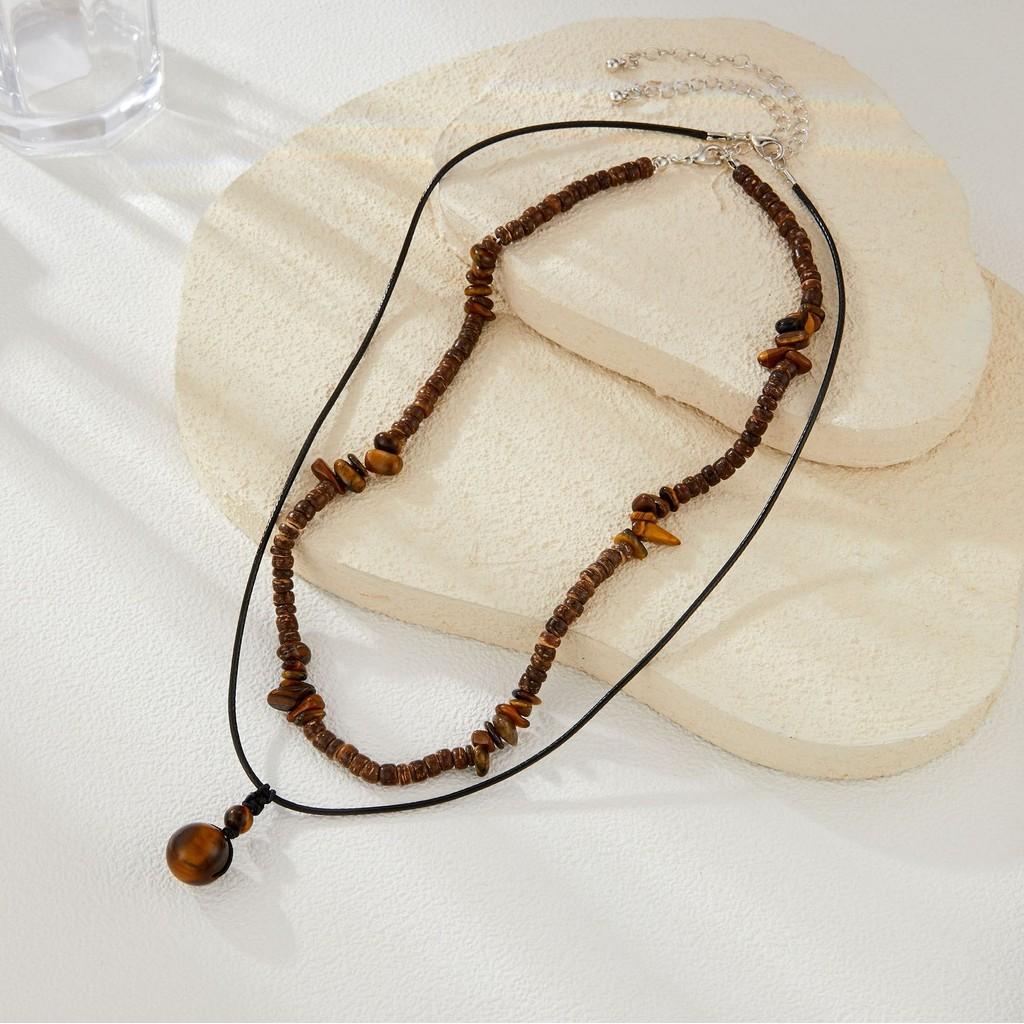 Stilvolles Unisex-Halsketten-Set aus Holzperlen und Türkis für modische Alltagsmode