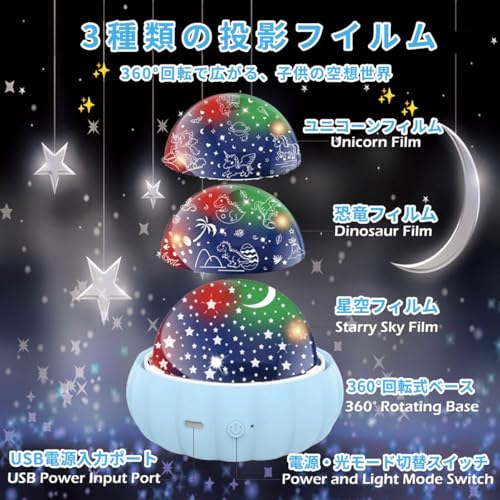 ROBOT PLAZA Planetarium Projector for Home Use, Kids' Star Projector, Ceiling Starry Sky Light Projection Toy, Birthday Gift for Children (Blue)