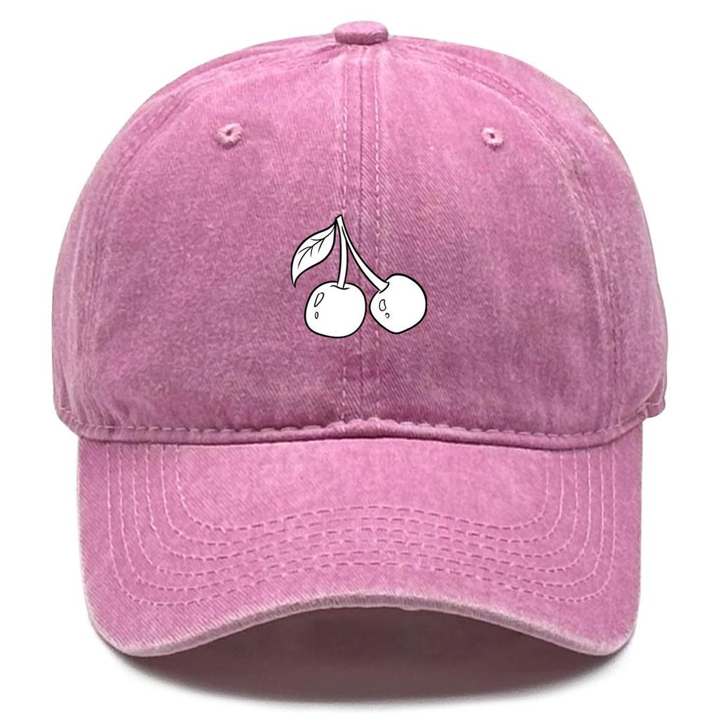 White Cherry Print Snapback Baseball Cap, Fruit Dad Hat Unisex Simple Sunshade Non-Stretch Fabric Adjustable Baseball Hat