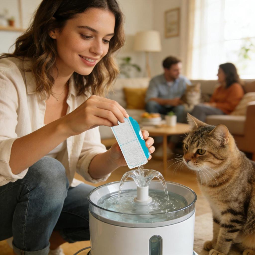 Cat Water Fountain Filter Replacement, Odor Remover with Sponge, Compatible with Most Pet Drinking Dispensers for Fresh Water