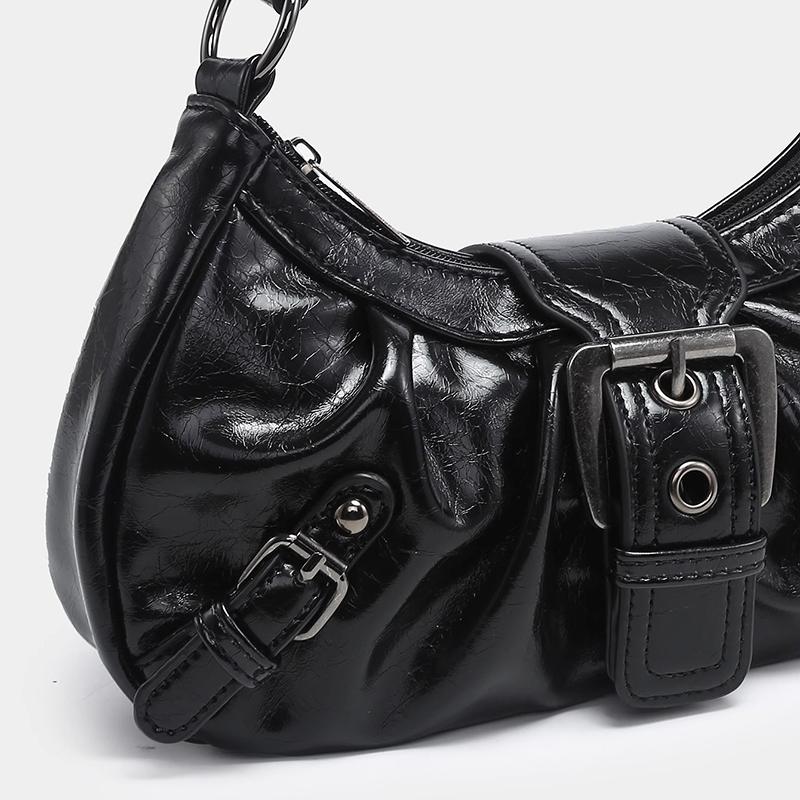 Yogodlns Retro Plisserad Axelväska Mode Maillard Hot Girl Underarmsväska Läder Punk Motorcykelväska Kvinnor Vardagliga Hoboväskor