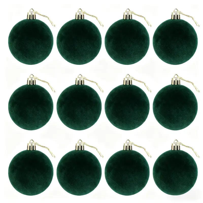 15 Pcs Red Velvet Christmas Balls Velvet Ornaments for Christmas Tree, Christma Tree Flocked Ornaments Balls Holiday Decoration