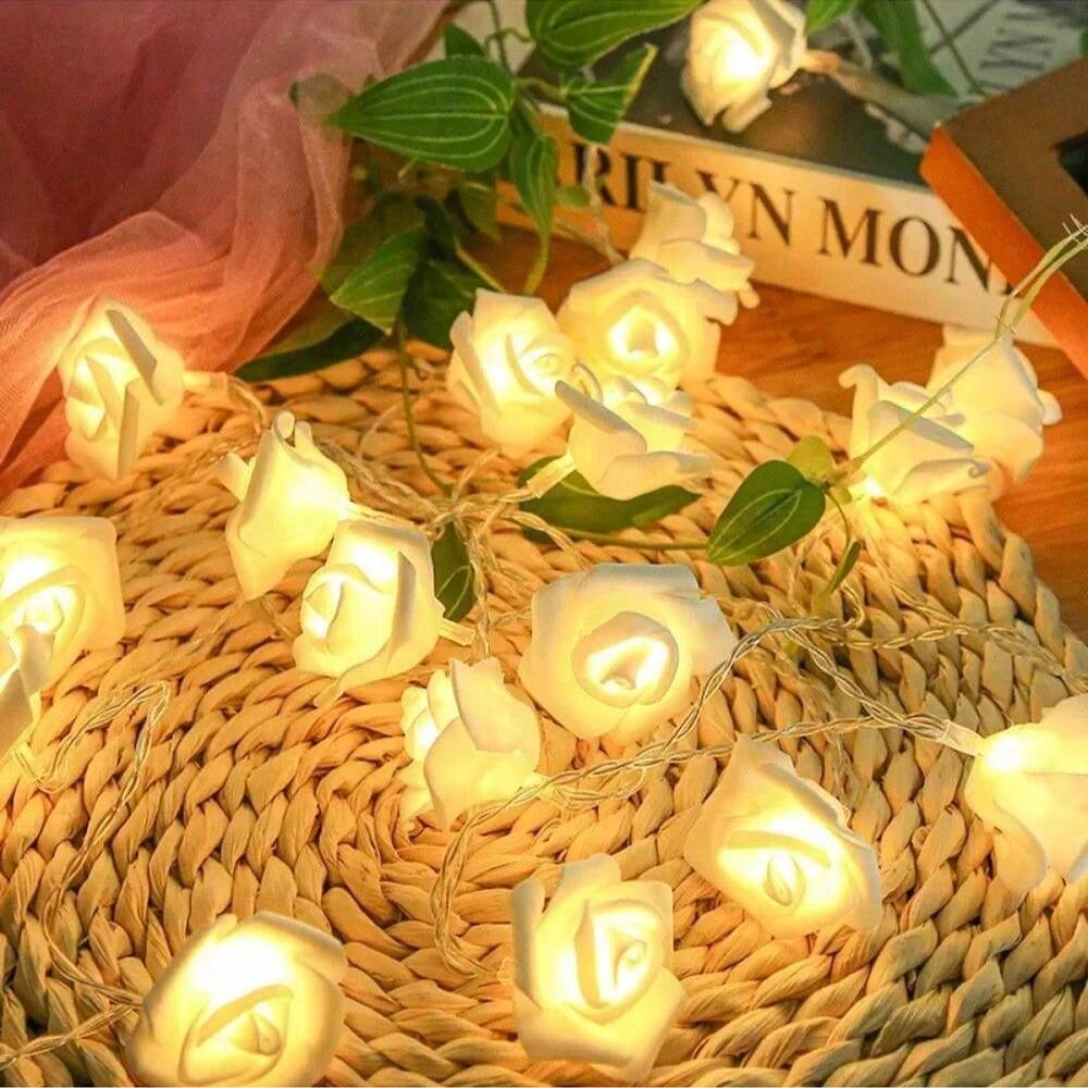 LED Rose String Lights, 10 LED, Indoor Outdoor DIY Decor, Battery Box (Battery Not Included)