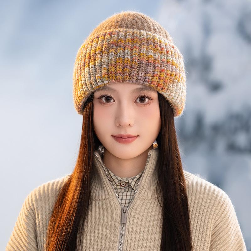 New Winter Versatile Knitted Wool Hat for Women Outdoor Travel Windproof and Warm Head Hat Showing Face Small Pullover Hat