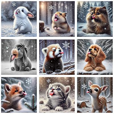 5D DIY Diamantmalerei Süßer Hase im Schnee Kristall Leinwand Kunst Vollrunde Diamantstickerei Kits Bild Heimdekoration