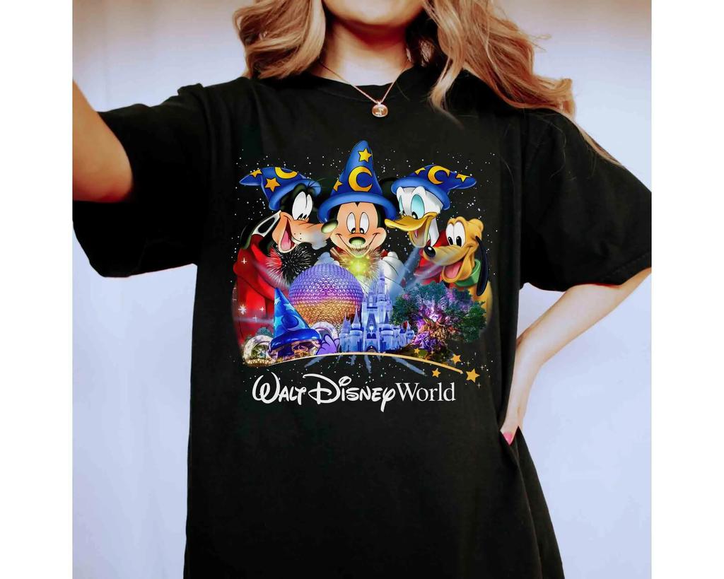 2026 Summer Disney Mickey Wizard Graphic Tshirt Men Women Fashion Cotton Quality Casual Loose Short Sleeve Classic Unisex
