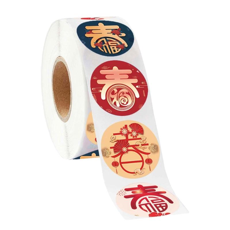 Happy Chinese New Year Stickers Roll Adhesive Gift Labels Holiday Party Supplies