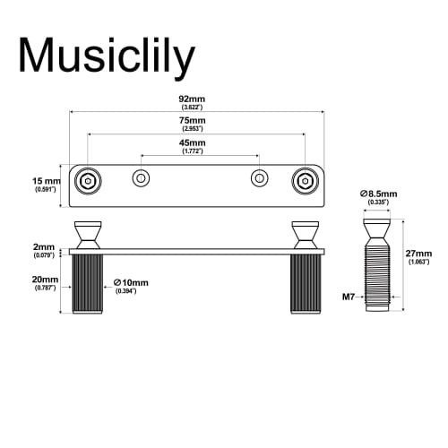 Musiclily Guitar Double Locking Tremolo Bridge with Bracket and M7 Stud Set for Floyd Rose Style Electric Guitars, Chrome