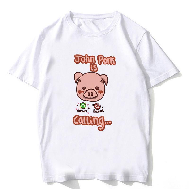 Lustiges John Pork ruft an Anruf annehmen Telefon T-Shirt für Frauen Schwein Tops T-Shirt Gothic Hip Hop T-Shirt Streetwear Kleidung