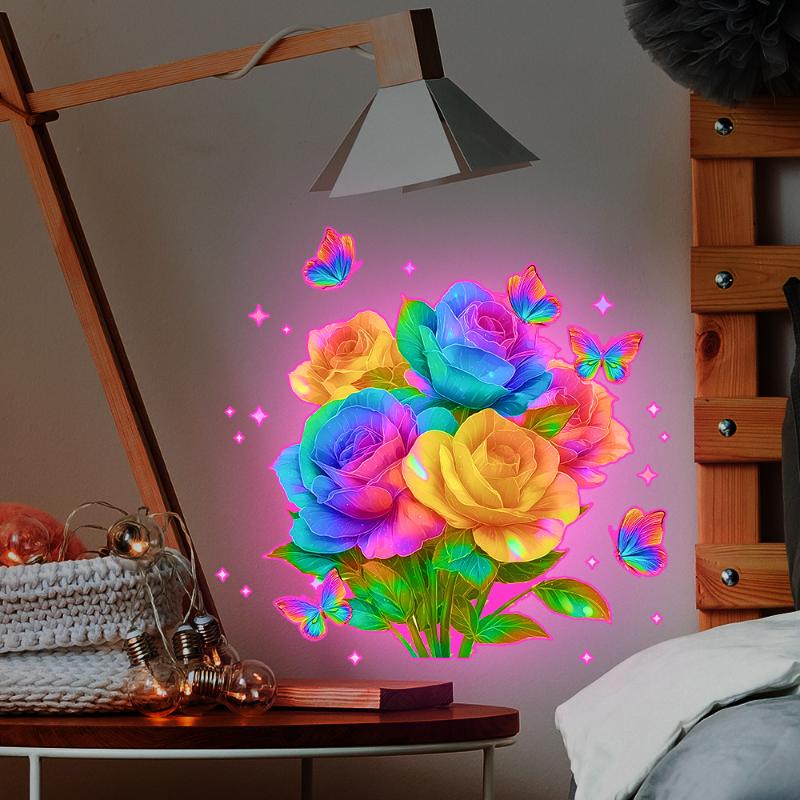 Ljusblommig Toalettklistermärke Nattlampa Blommig Väggdekal Badrum Sovrumsklistermärke Självhäftande PVC Vattentät Heminredning