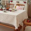 Christmas Green Gold Foil Bells Tablecloth Poly Cotton Blend for Holiday Dining Decor