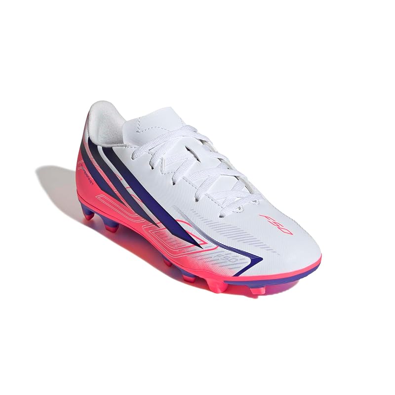 [Adidas] F50 HYPERFAST Club FxG Soccer Cleats for Boys, Size OMS25, Footwear White/Solar Purple/Solar Turbo (KK1308), Size 23.0 cm