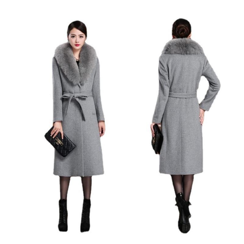 Autumn and Winter New Product Thickened Woolen Women's Coat Long Quality Fur Collar Coat Wish Fur Collar