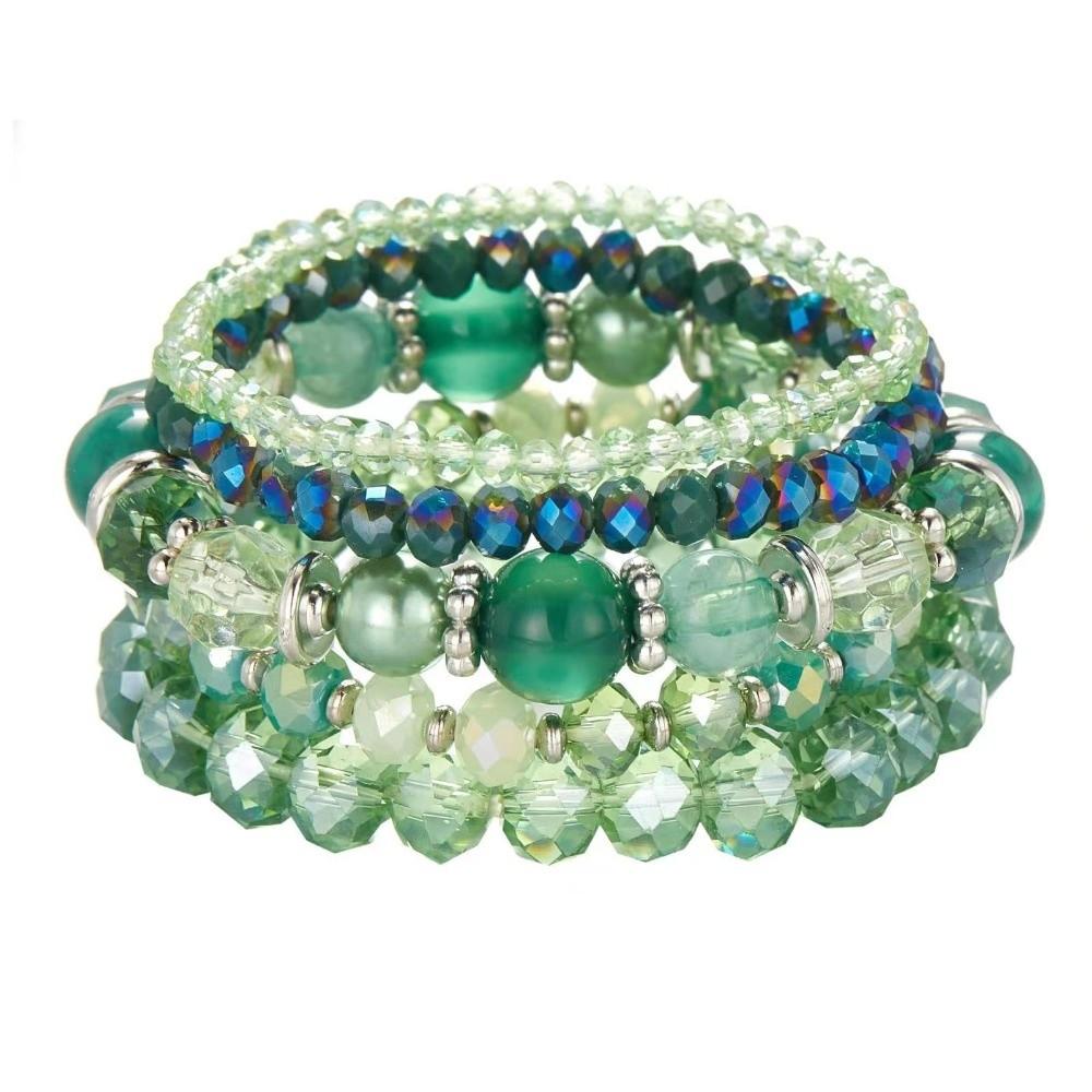 Glass Bead Layered Bracelet Faceted Multi-Strand Bracelet Retro Stackable Bracelet Vacation