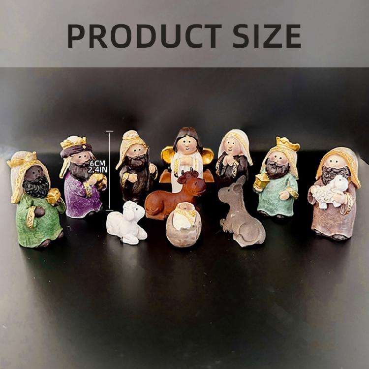 Festival 11Pieces Christmas Cute Resins Nativity Scene Miniature Figurines Set for Religious Holiday Collection Gift