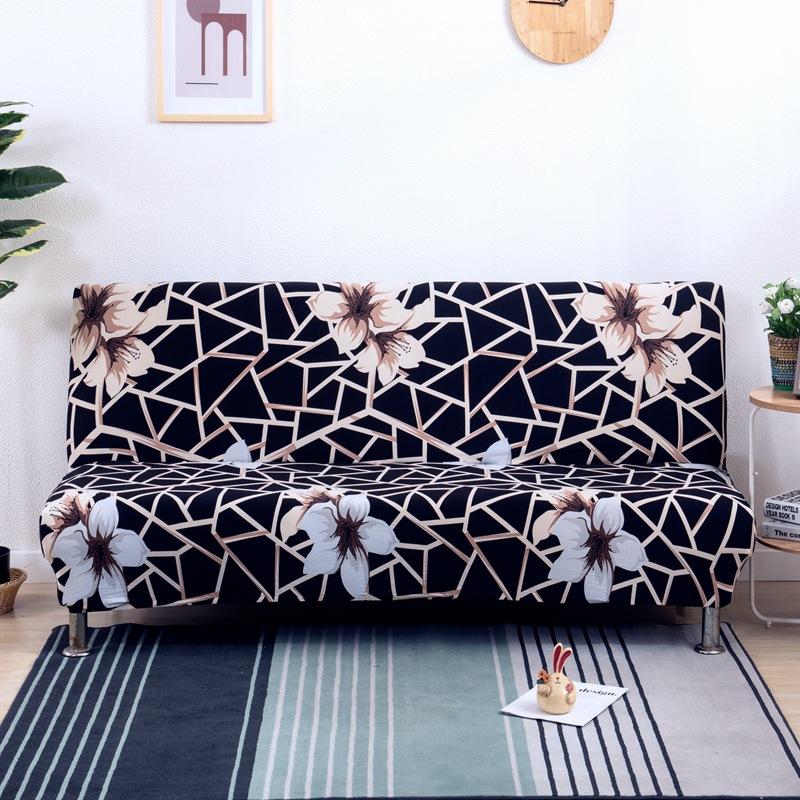 Flower Futon Cover Stretch Armless Futon Sofa Cover Soft Futon Slipcover with Elastic Bottom Sofa Bed Furniture Protector Covers for Washable Futon