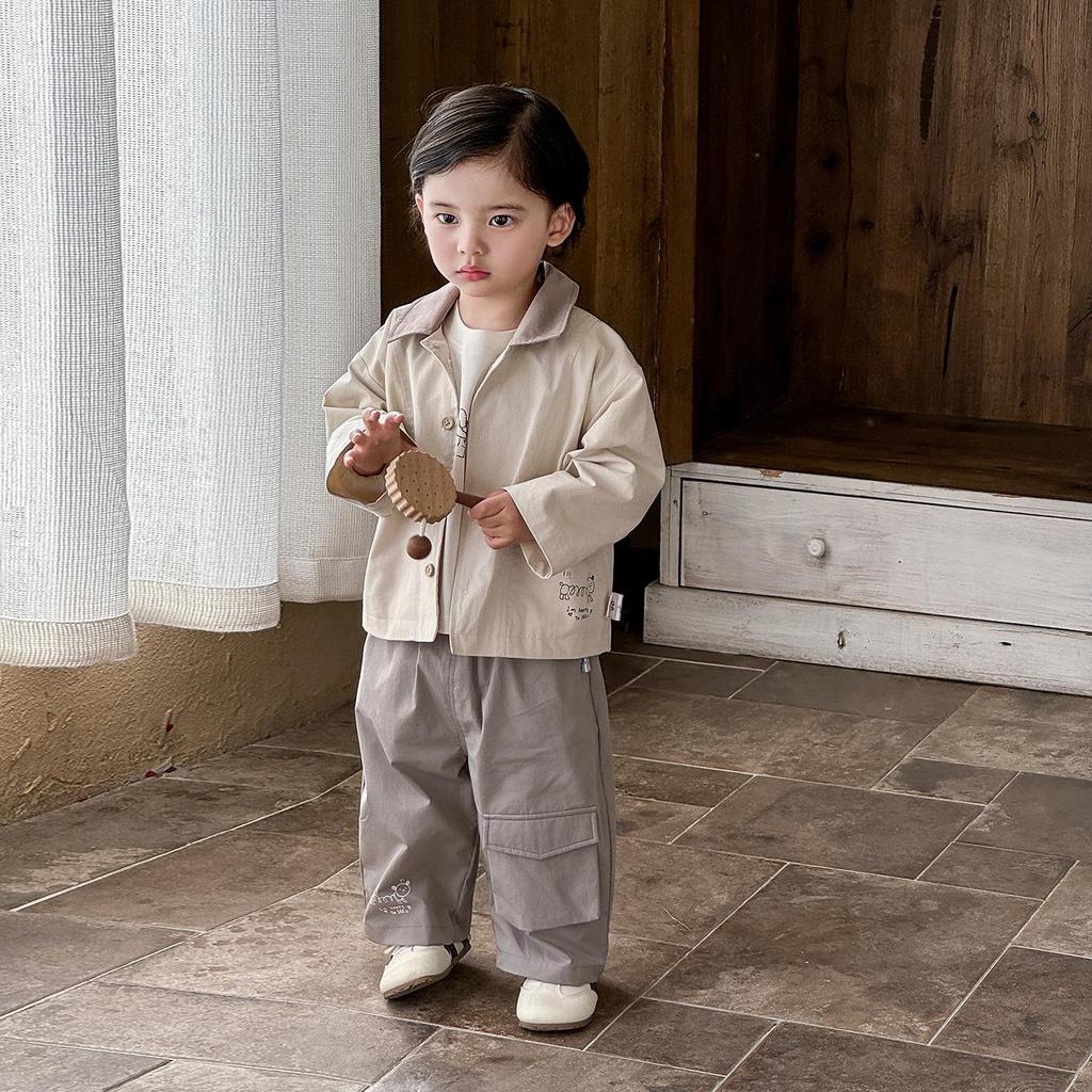 Spring 2026 Baby Boy Three-Piece Set: Long Sleeve T-shirt, Cargo Pants & Jacket