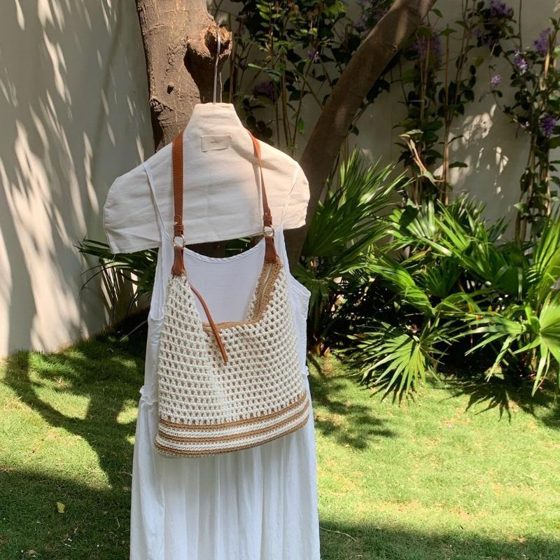 Open-weave Woven Bag - Large Capacity for Commuting, Beach and Vacation, Single Shoulder Tote Bag