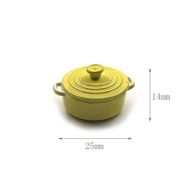 1Set 1:12 Dollhouse Mini Stockpot Hot Pot Miniature Colorful Soup Pot Kitchen Ware Simulation Metal Cookware Model Diy Accessory