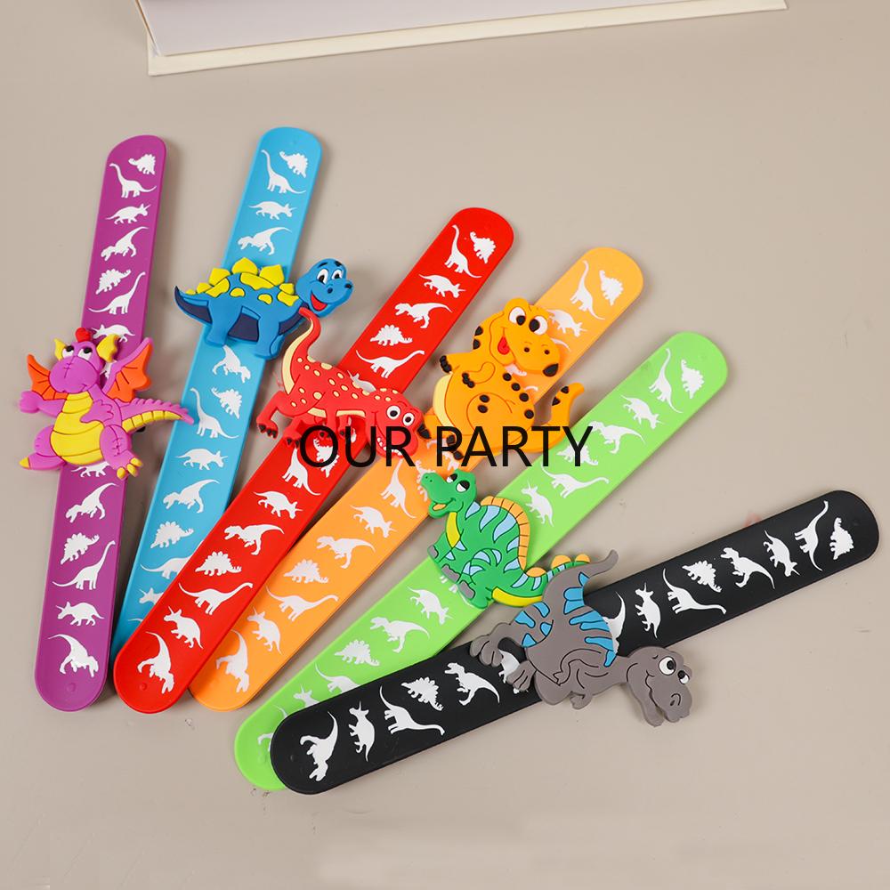

6Pcs Cartoon Jungle Dinosaur Theme Silicone Slap Bracelets Wristband Toys for Kids Boy Birthday Party Favors Baby Shower Gifts
