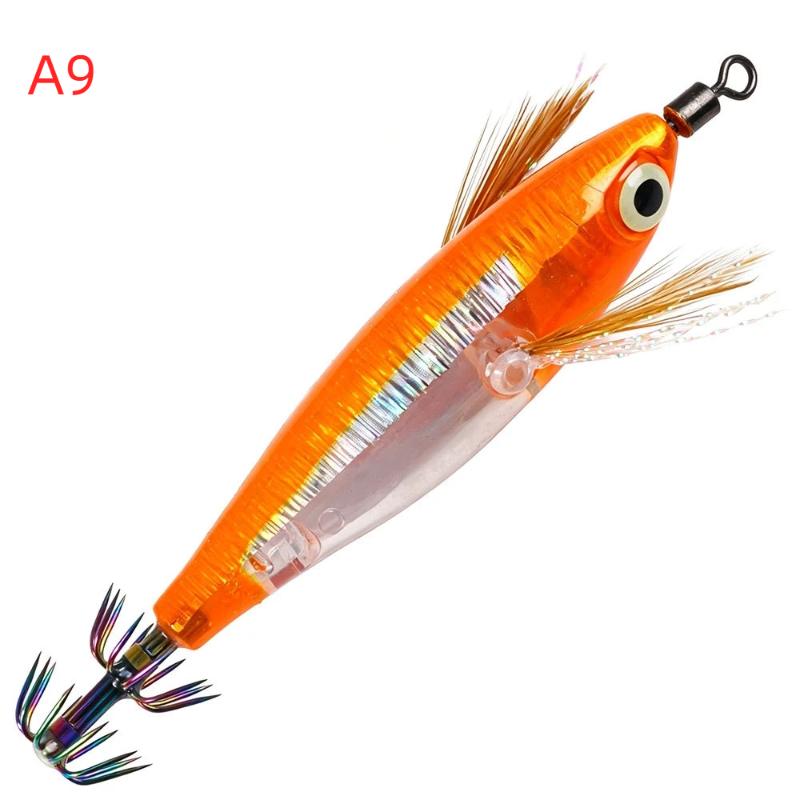 1Pcs Horizontal Octopus Cuttlefish Wood Shrimp Hard Bait Artificial Wobbler With 3D Glow Eyes Squid Jig Fishing Lure