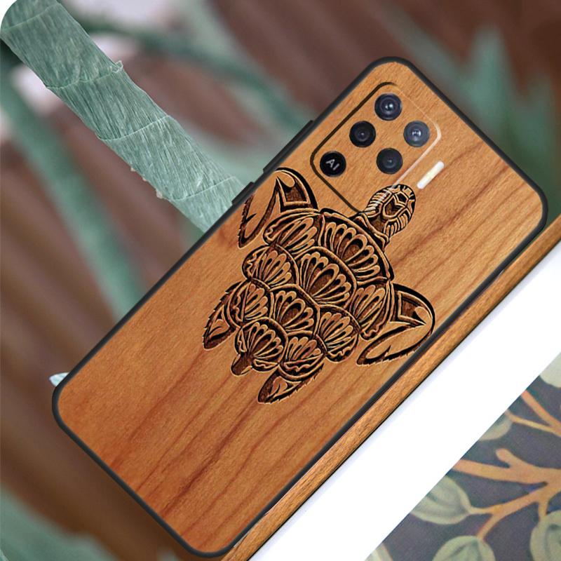 Turtle Wood Pattern For OPPO A17 A16 A15 A79 A58 A78 A98 A74 A94 A77 A5 A9 A96 A76 A52 A72 A53S A54S A57S Case