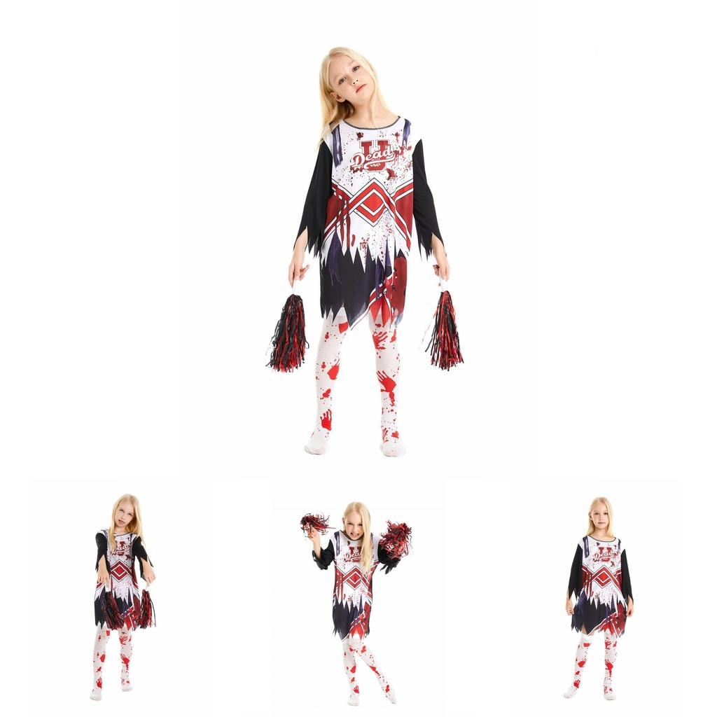 Eye-catching Halloween Girls Zombie Cheerleader Cosplay Dress For Theme Parties